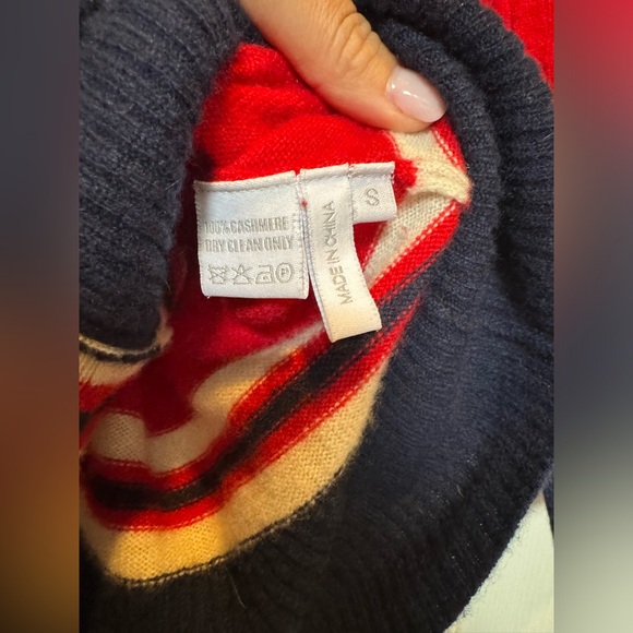 Madeleine Thompson Cashmere Ruffle Cardigan Sweater Navy/Red/White Preppy Small - Picture 5 of 6